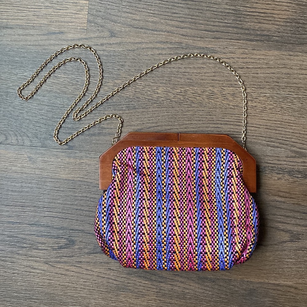 INC Boho Wood Frame Clutch Handbag